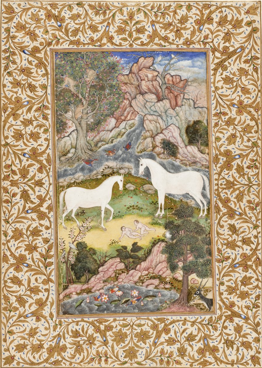 Narodziny Niebiańskich Bliźniąt, ok. 1585-90 autorstwa Mughal School