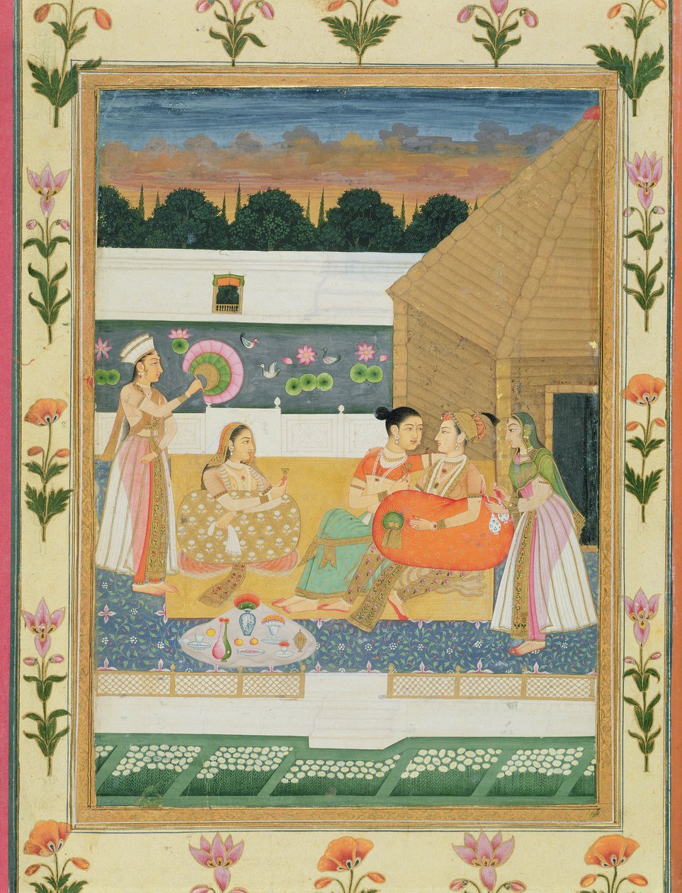 Para na tarasie o zachodzie słońca, z albumu Small Clive (nieprzezroczyste wc na papierze) autorstwa Mughal School