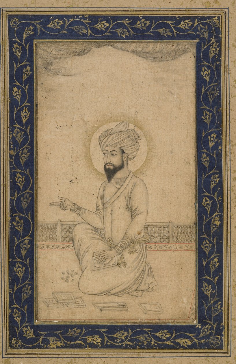 Cesarz Babur, wolnostojące folio albumu, koniec XIX wieku autorstwa Mughal School