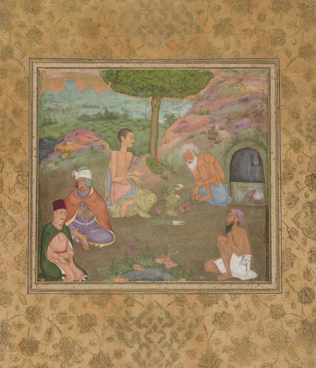Pięciu Świętych Mężów, oderwane folio rękopisu, ok. 1670 autorstwa Mughal School