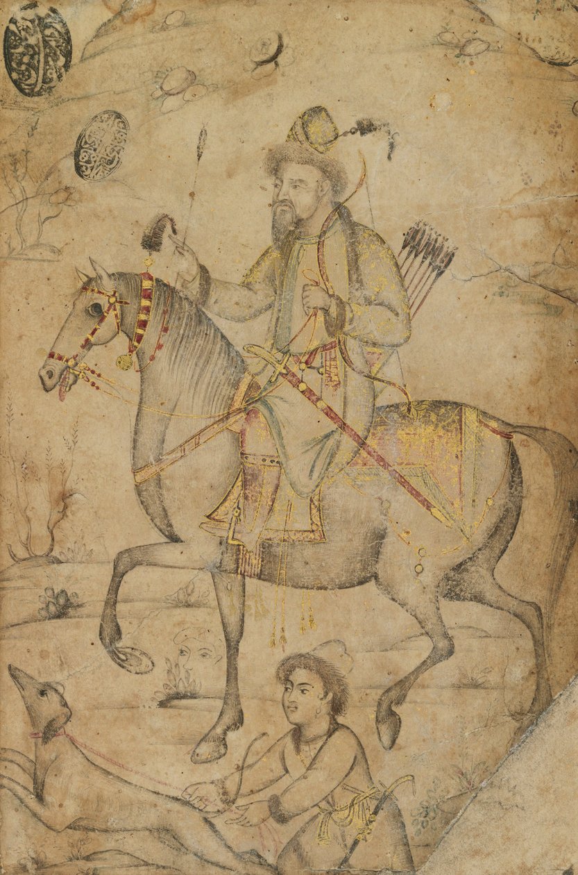 Hunter na koniu, ok. 1600 (atrament i toaleta na papierze) autorstwa Mughal School