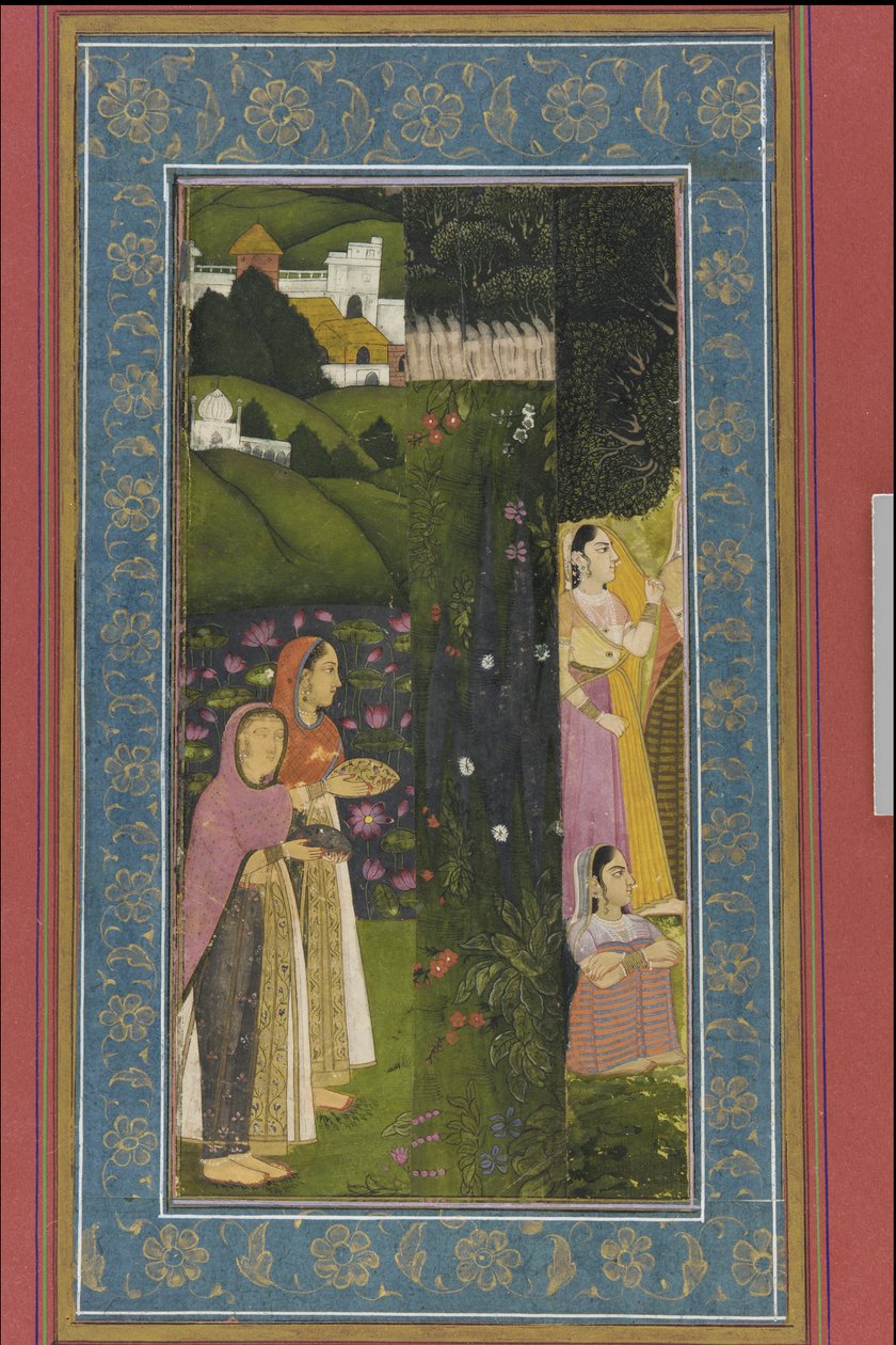 Panie w ogrodzie, Album folio z obrazem, koniec XVIII w. autorstwa Mughal School