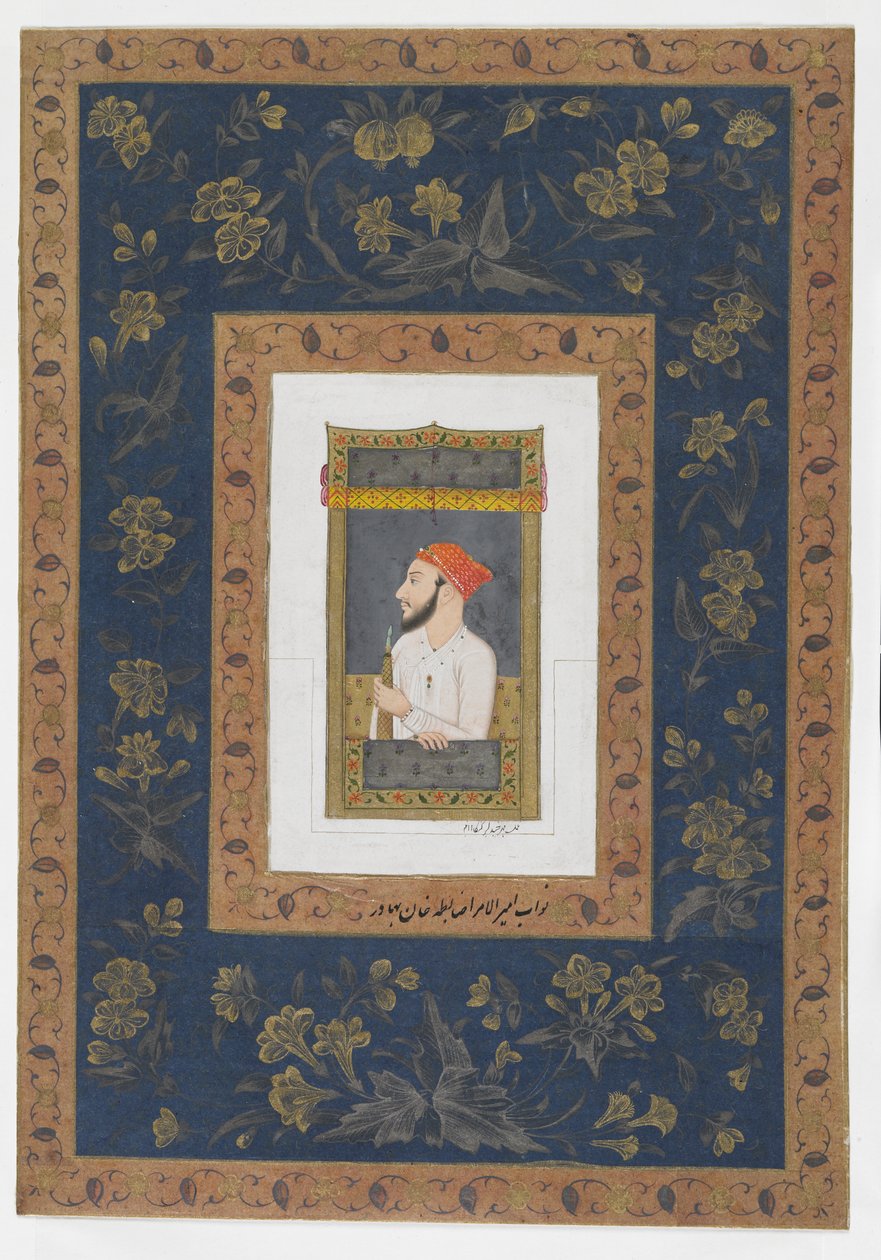 Nawab Amir al-Umara Zabita Khan, oddzielne folio albumu z obrazem, ok. 1770 autorstwa Mughal School