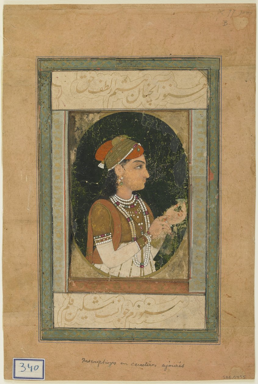 Portret księżniczki, Folio albumu z obrazem, poł. XVIII w. autorstwa Mughal School