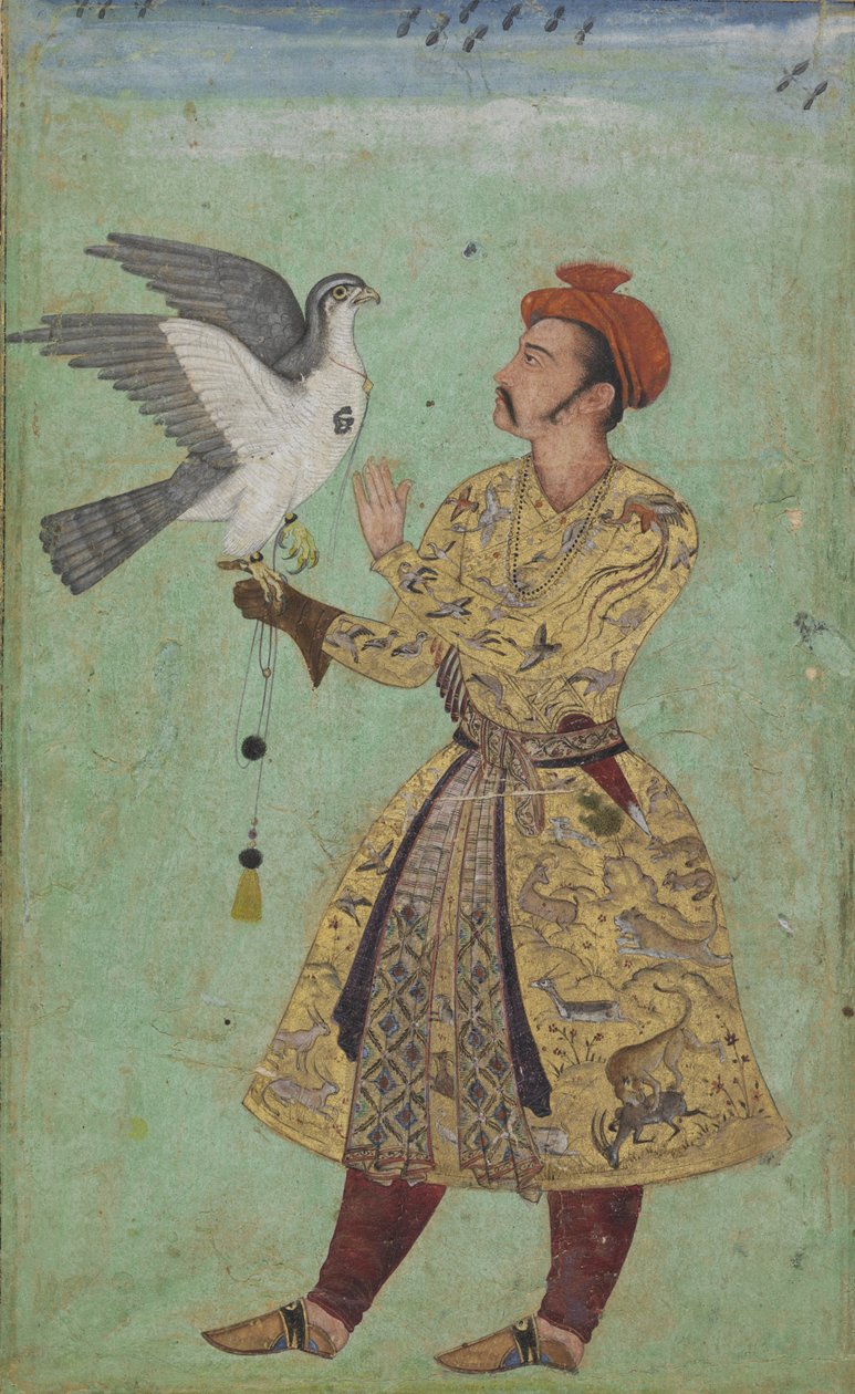 Książę z sokołem, ok. 1600-5 autorstwa Mughal School
