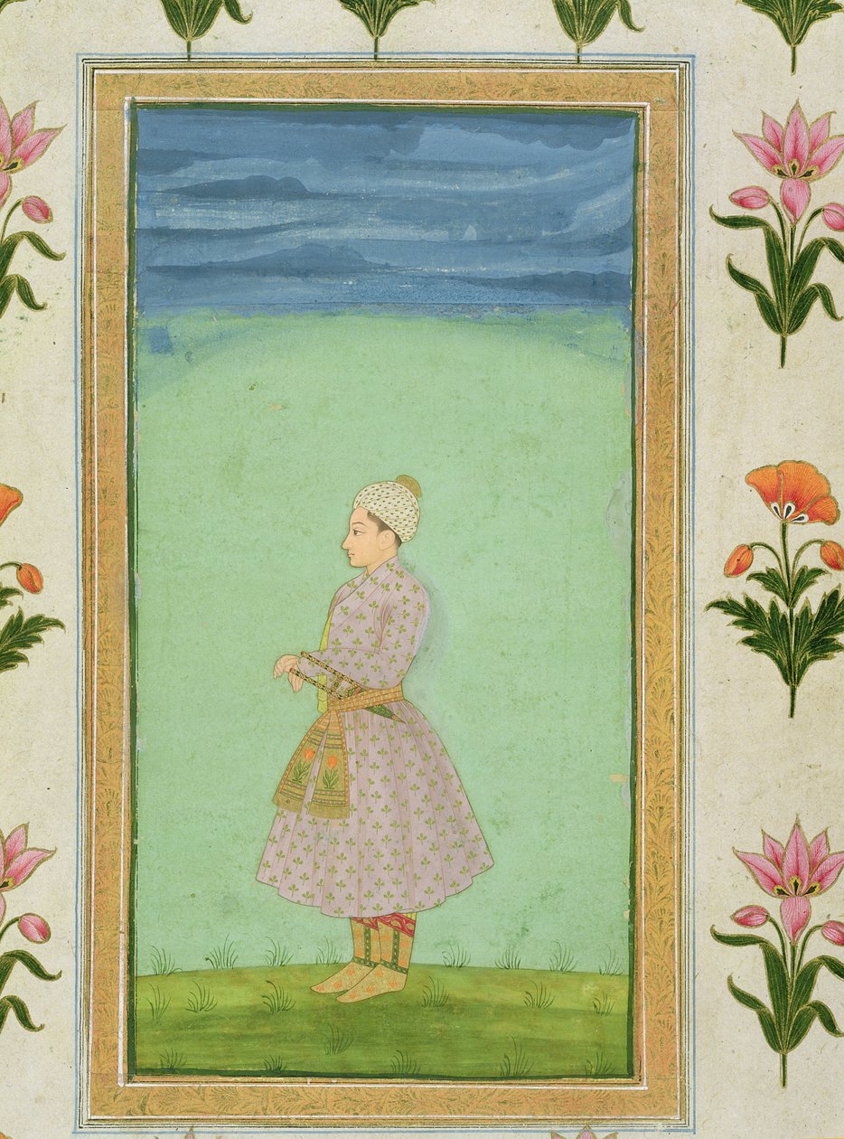 Stojąca postać chłopca z wysadzanym klejnotami sztyletem w szarfie, z albumu Small Clive autorstwa Mughal School