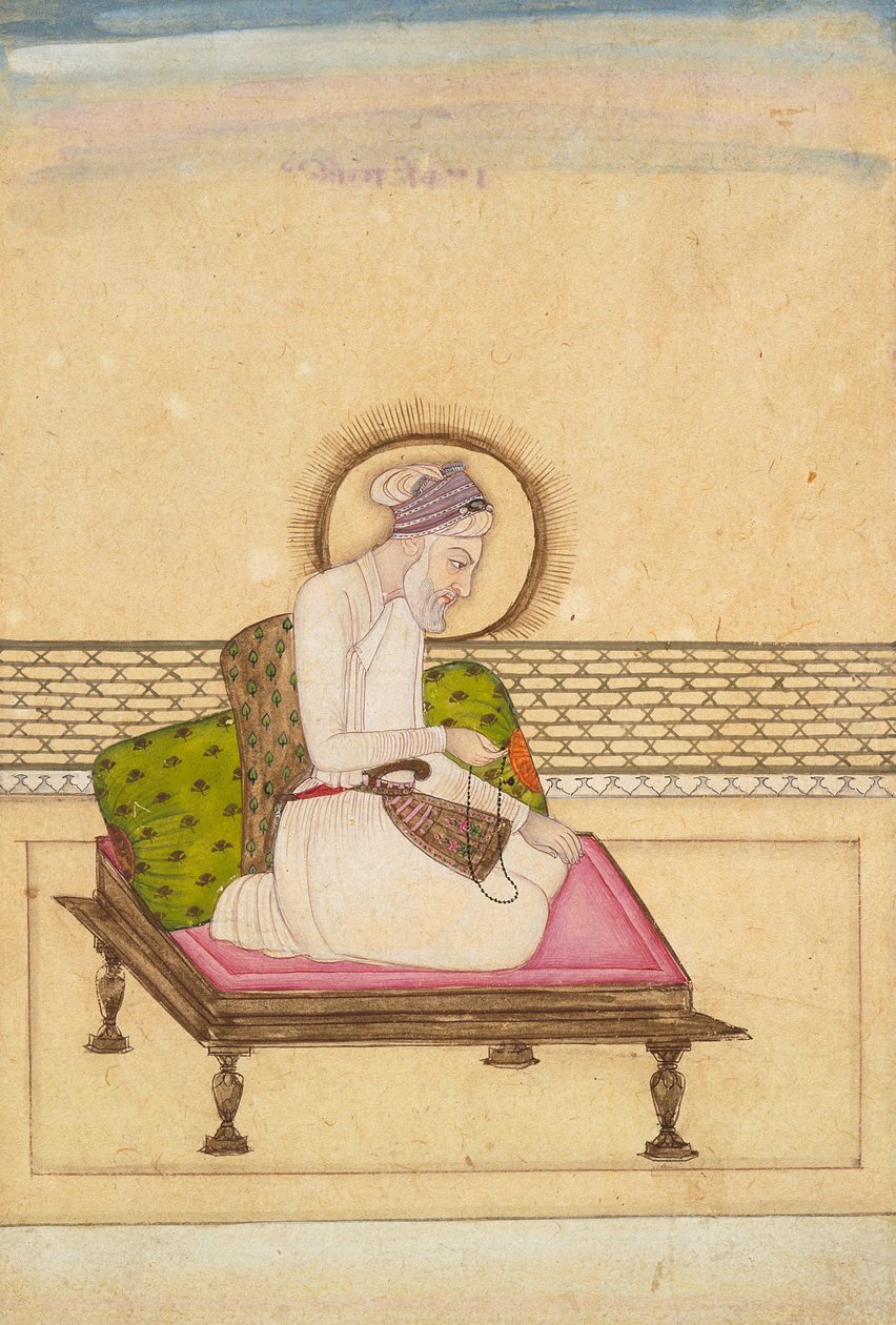 Cesarz Aurangzeb , ok. 1725 (nieprzezroczysta akwarela i złoto na papierze) autorstwa Mughal School