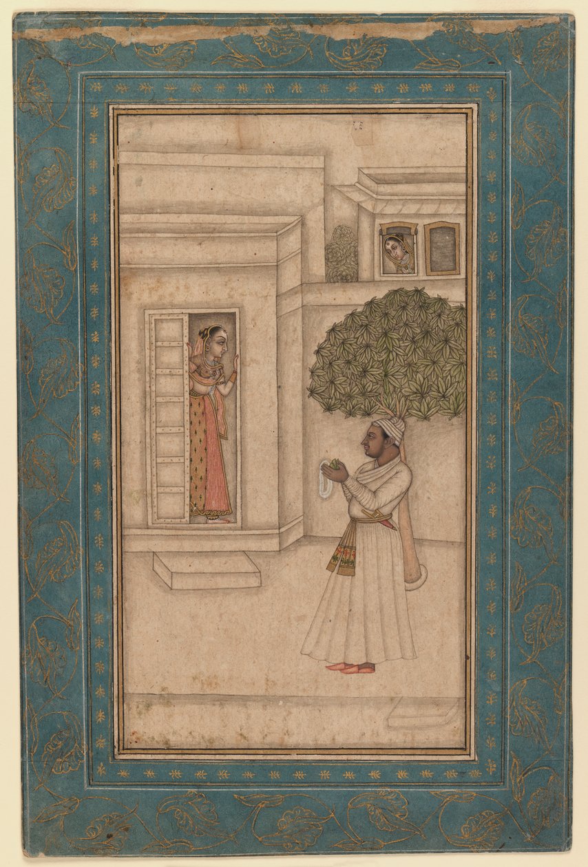 Książę i jego ukochana w ogrodzie, ok. 1760 (atrament i nieprzezroczysta toaleta na papierze) autorstwa Mughal School