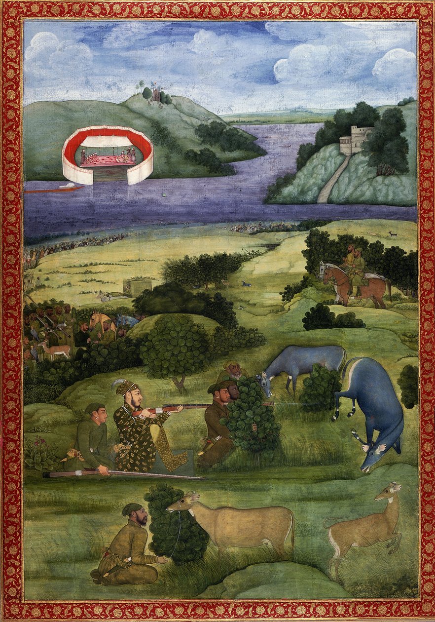 Książę i towarzysze polujący na blackbucka, ok. 1670-80 autorstwa Mughal School