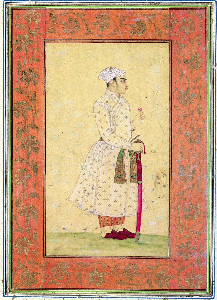 Młody szlachcic dworu Mogołów, z Dużego Albumu Clive (podbarwiony rysunek z wc na papierze) autorstwa Mughal School