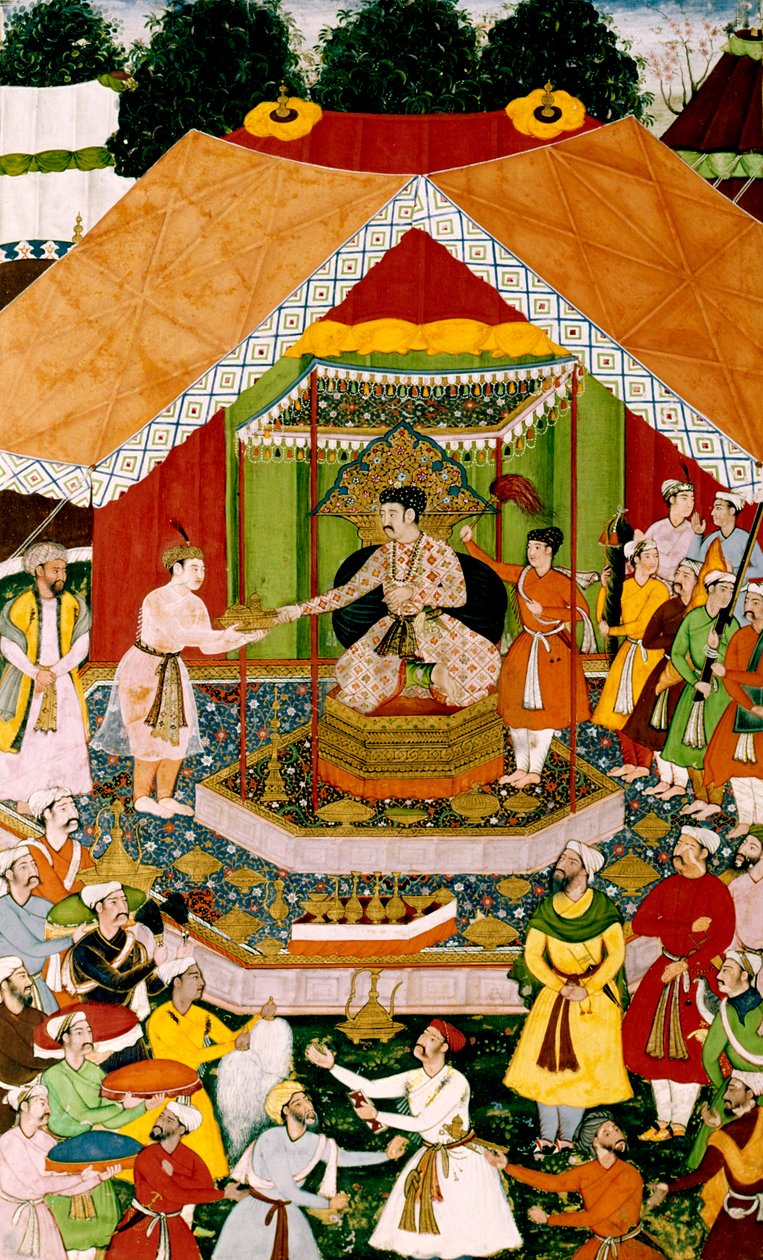 Akbar i Azim Khan w Dipalpur, ok. 1590-95 autorstwa Mughal School
