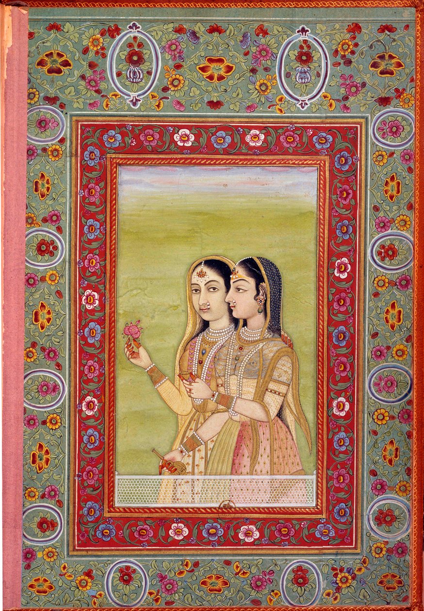 Sztuka indyjska: miniatura przedstawiająca dwie kobiety. XVII wiek (okres Moghole) Paryż, B.N. autorstwa Mughal School