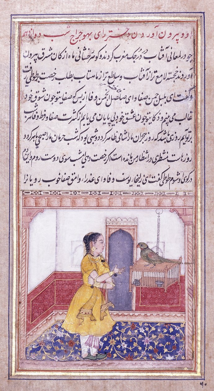 Khujista rozmawia z papugą 1580 autorstwa Mughal School