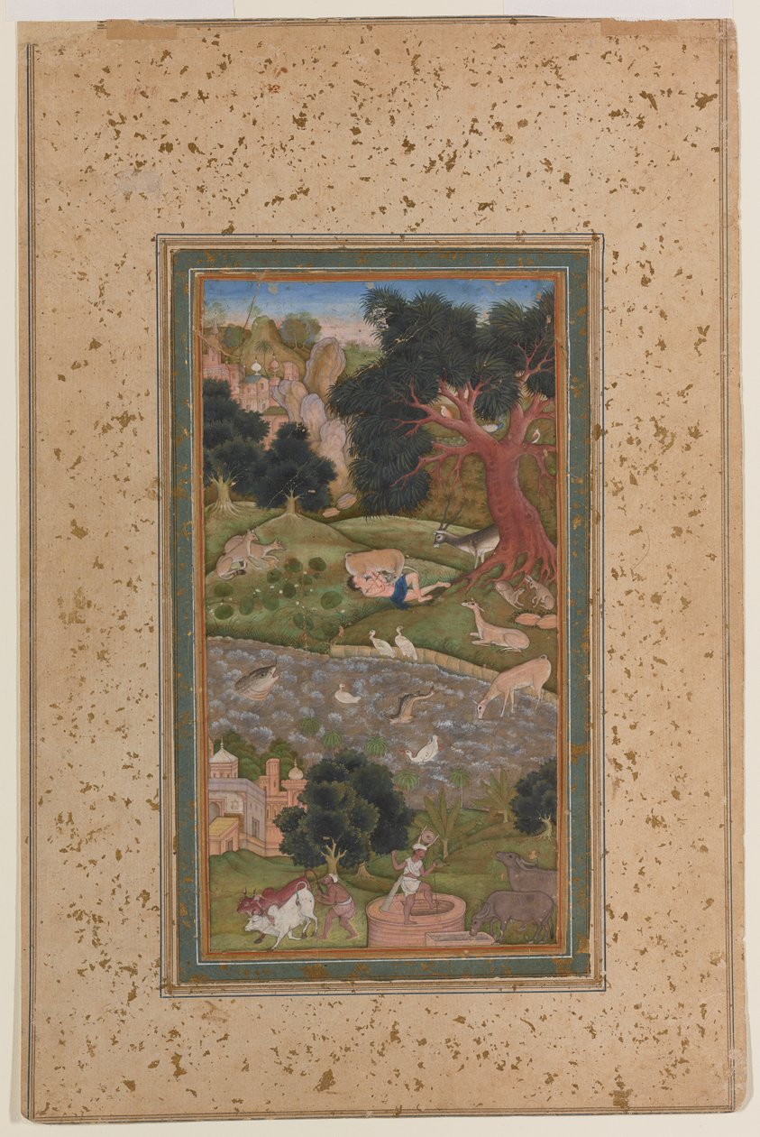Majnun in the Wilderness, ok. 1600 (nieprzezroczysta akwarela na papierze) autorstwa Mughal School