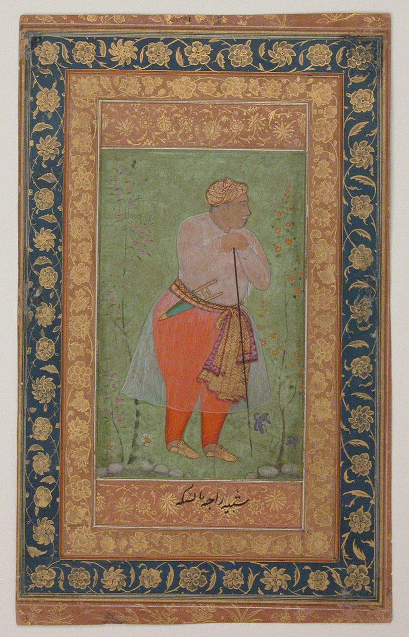 Raja Man Singh I z Bursztynu, ok. 1590 (atrament, nieprzezroczysta akwarela i złoto na papierze) autorstwa Mughal School
