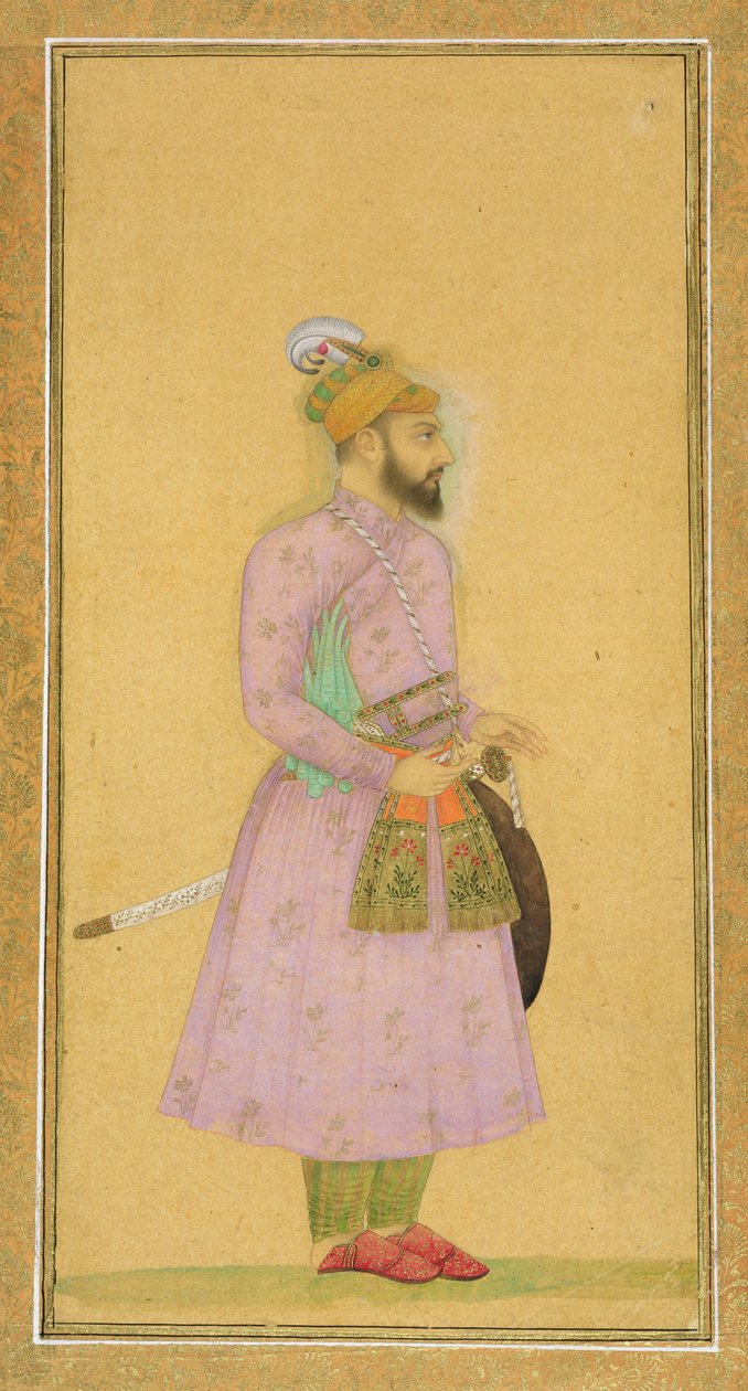 Stojąca figura księcia Mogołów, z Małego Albumu Clive, ok. 1630-40 (gwasz i toaleta na papierze) autorstwa Mughal School