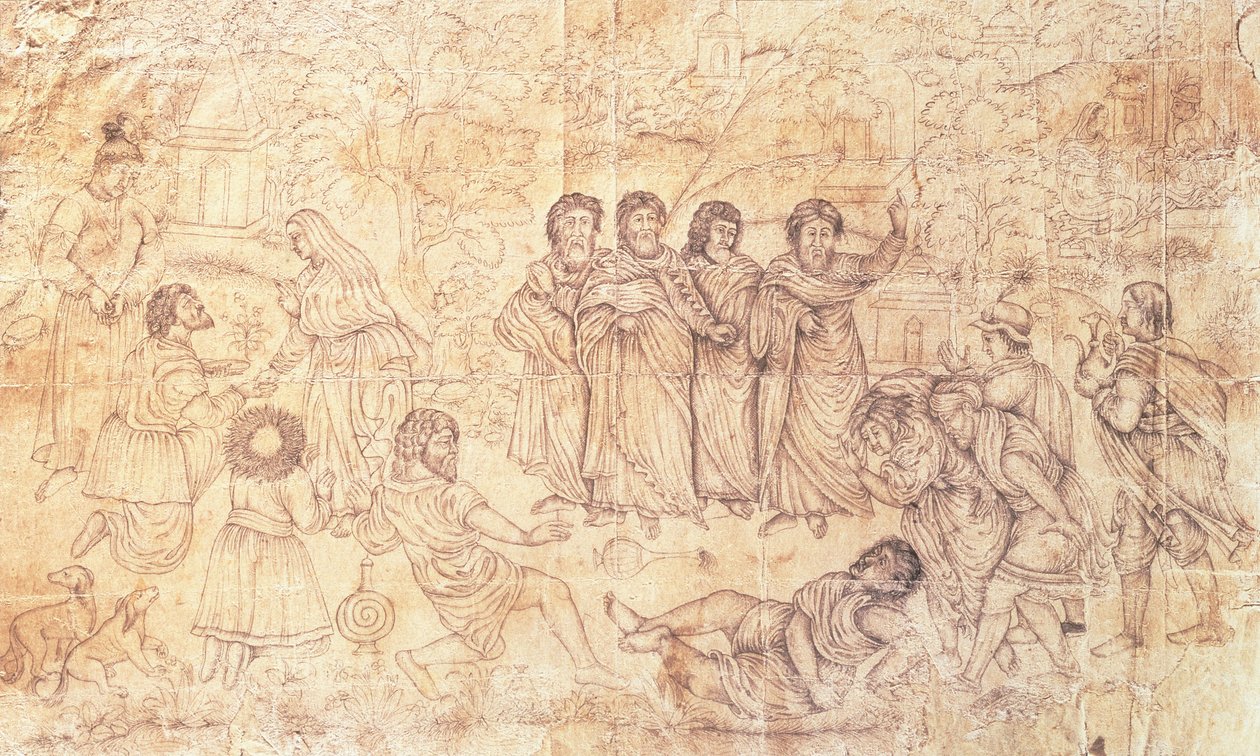 Śmierć Ananiasza, ok. 1650-1680 autorstwa Mughal School