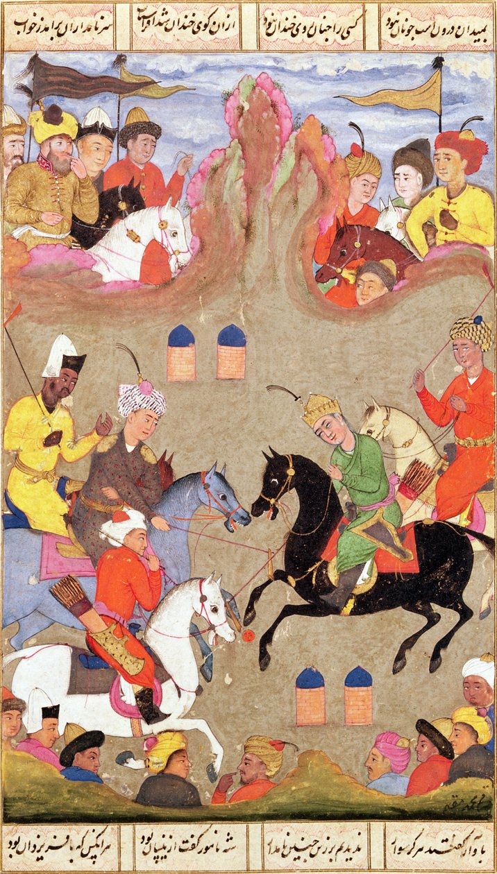 Gra w polo, miniatura z szahnamy, ok. 1670 autorstwa Mughal School