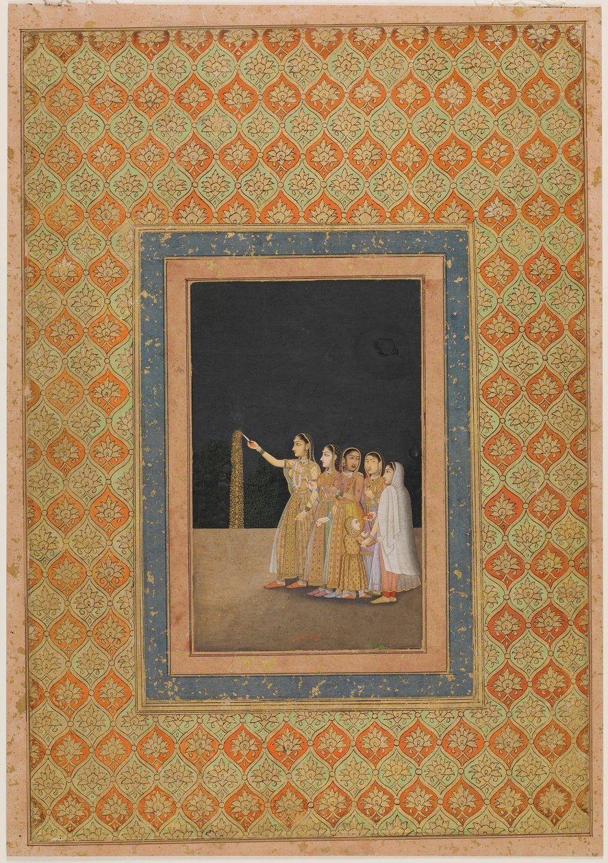 Dworskie panie bawiące się fajerwerkami, ca. 1740. autorstwa Muhammad Afzal