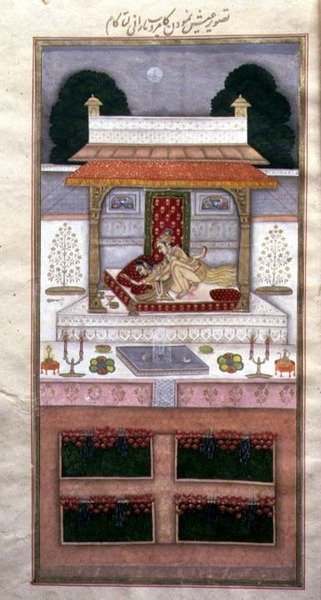 Kamrup i Kamalta w noc poślubną, z Dastur-i Himmat (ok. 1755) (oświetlenie) autorstwa Muhammad Murad