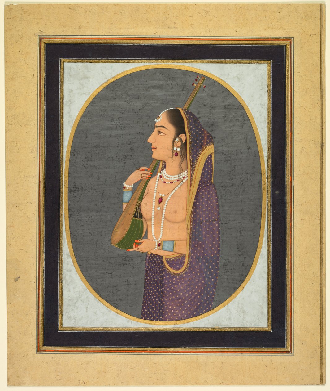 Dama dworska śpiewająca i grająca na winie, ok. godz. 1760. autorstwa Muhammad Rizavi Hindi