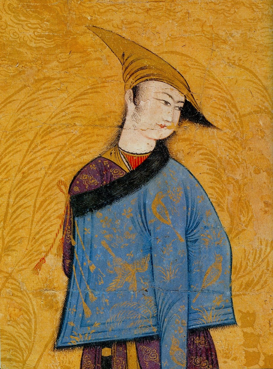 Młodzieniec noszący na ramieniu krótki futrzany płaszcz, lata czterdzieste XVII wieku. autorstwa Muhammad Yusuf