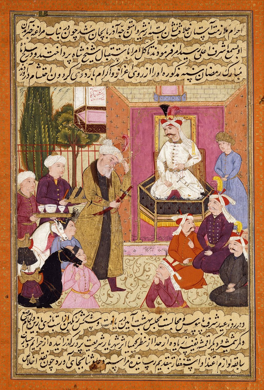 Szach „Abbas w drodze między Sherwanem a Azerbejdżanem, Odbierając Sher Shah, ok. 1688 autorstwa Muin Musavvir