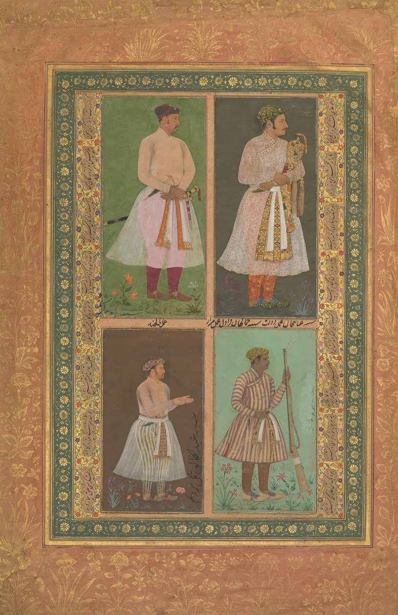 Cztery portrety: górny lewy A Raja Maybe Raja Sarang Rao, Balchand..., ca. 1610-15 autorstwa Murad