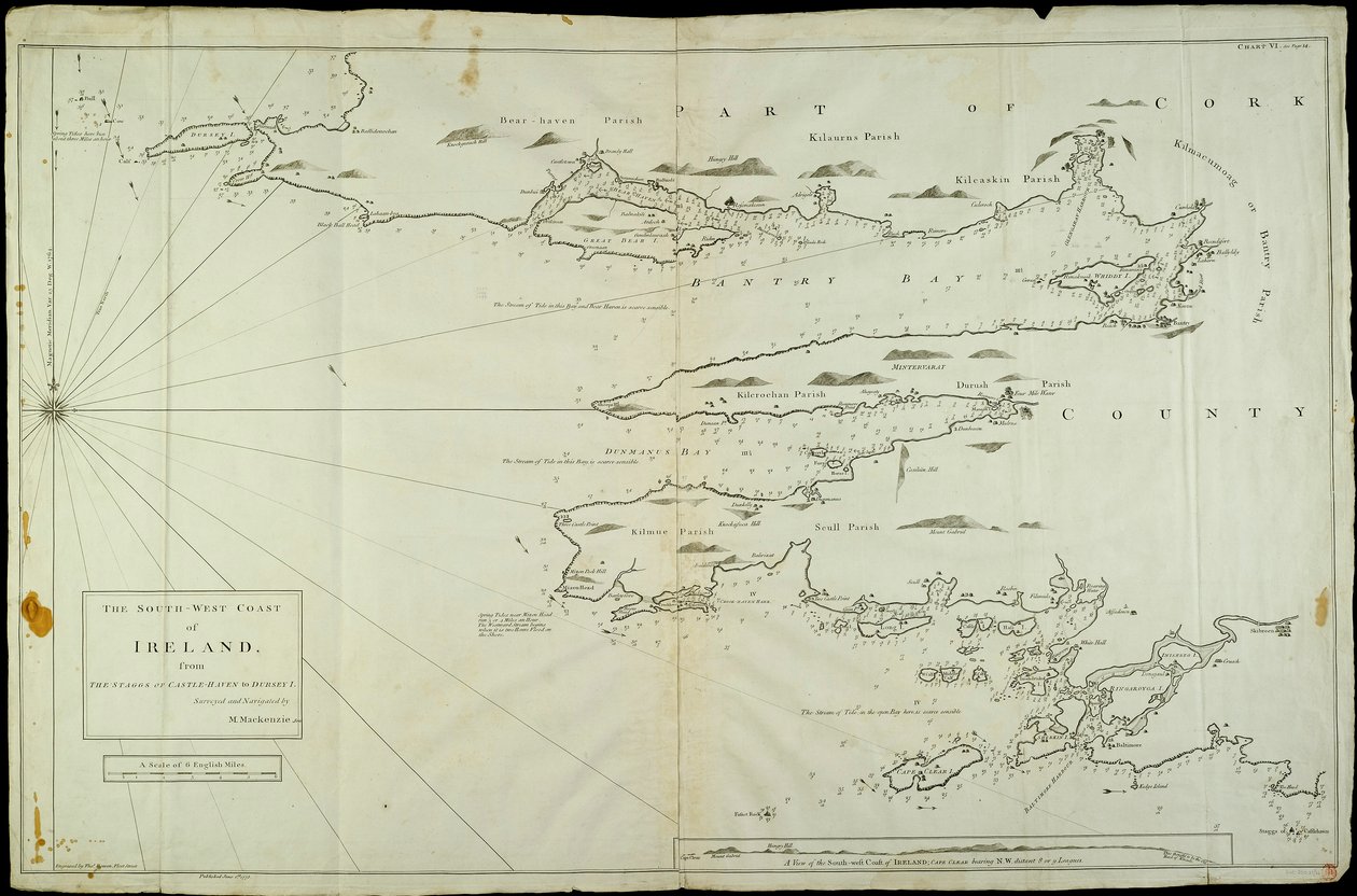 Południowo-zachodnie wybrzeże Irlandii od Staggs of Castle Haven do Dursey I. Przebadane i nawigowane przez M. Mackenzie Sen. 1775. autorstwa Murdoch & Bowen Thomas Senior (fl.1775) Mackenzie