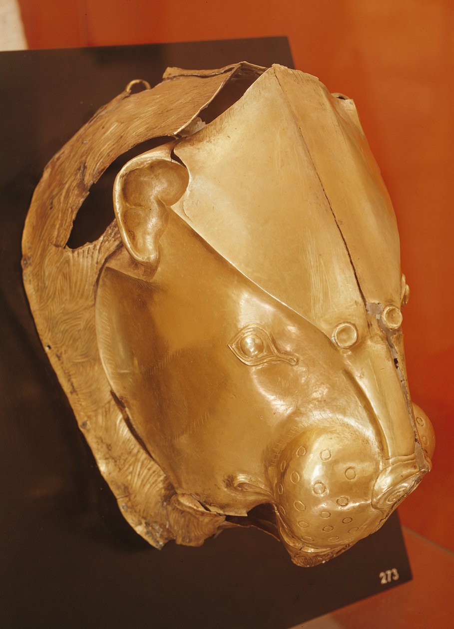 Ryton z głową lwa, z Grave Circle A, Mykeny, c.16th century pne (złoto) (patrz także 151130) autorstwa Mycenaean