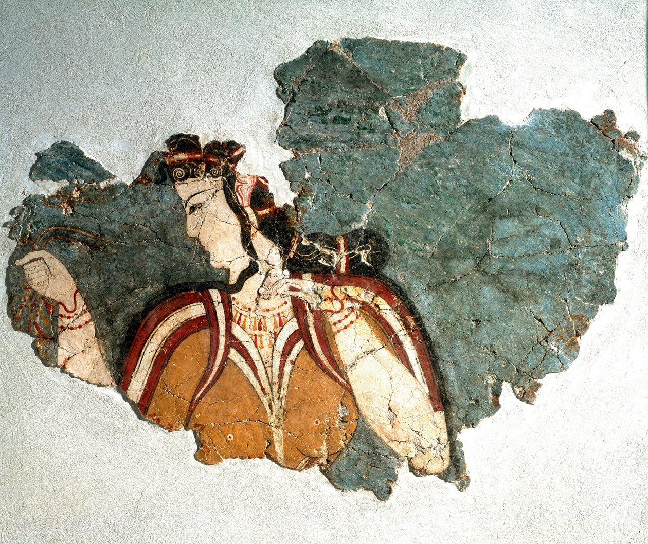 Sztuka mykeńska: „” Lady of Mykenes””” Fresk przedstawiający kurtyzanę z prywatnego domu na akropolu. XIII wiek p.n.e. Narodowe Muzeum Archeologiczne w Atenach (inw. 11670) autorstwa Mycenaean