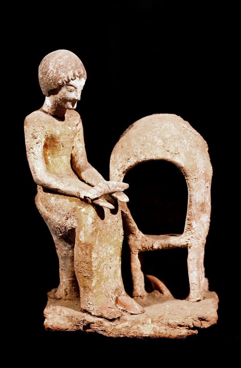 Sztuka mykeńska: postać kobieca w piecu trzymająca w ręku bochenek chleba. XVI w. p.n.e. Strasburg, muzeum archeologiczne autorstwa Mycenaean