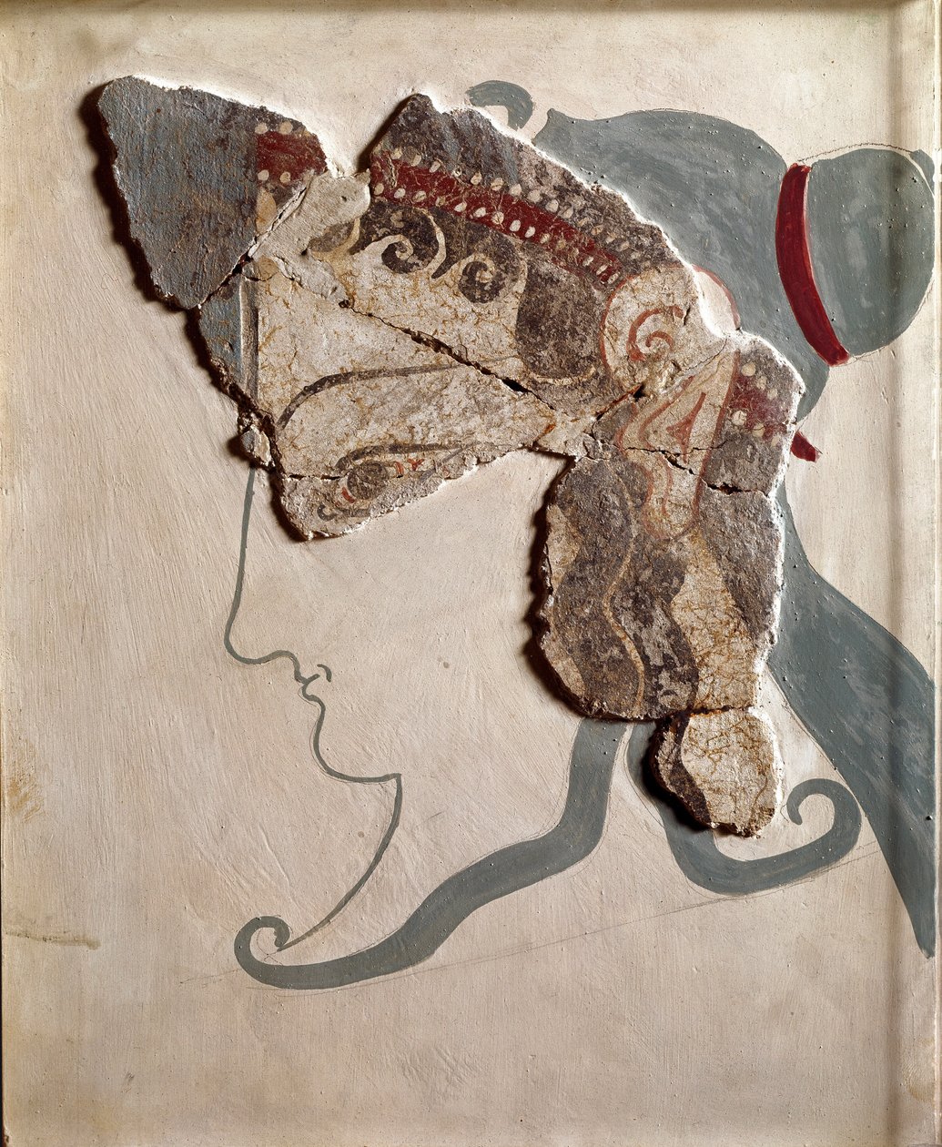 Sztuka mykeńska: kobieca głowa. Fragment fresku z pałacu Tiryns autorstwa Mycenaean