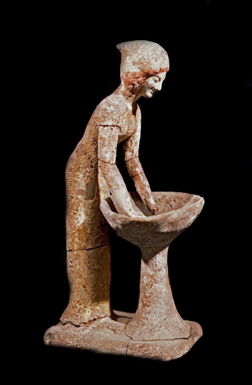 Sztuka mykeńska: figurka kobiety zerkającej mąki. XVI w. p.n.e. Strasburg, muzeum archeologiczne autorstwa Mycenaean