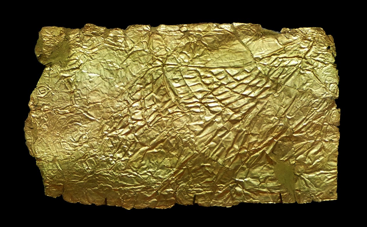 Złota osłona na szklaną tabliczkę w kształcie wazonu autorstwa Mycenaean