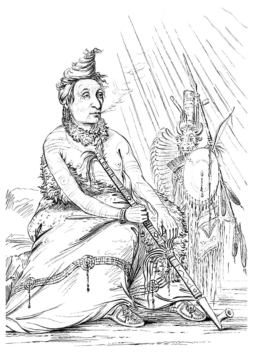 Portret czarnego mokasyna, wodza Minnetarees, 1841. autorstwa Myers and Co