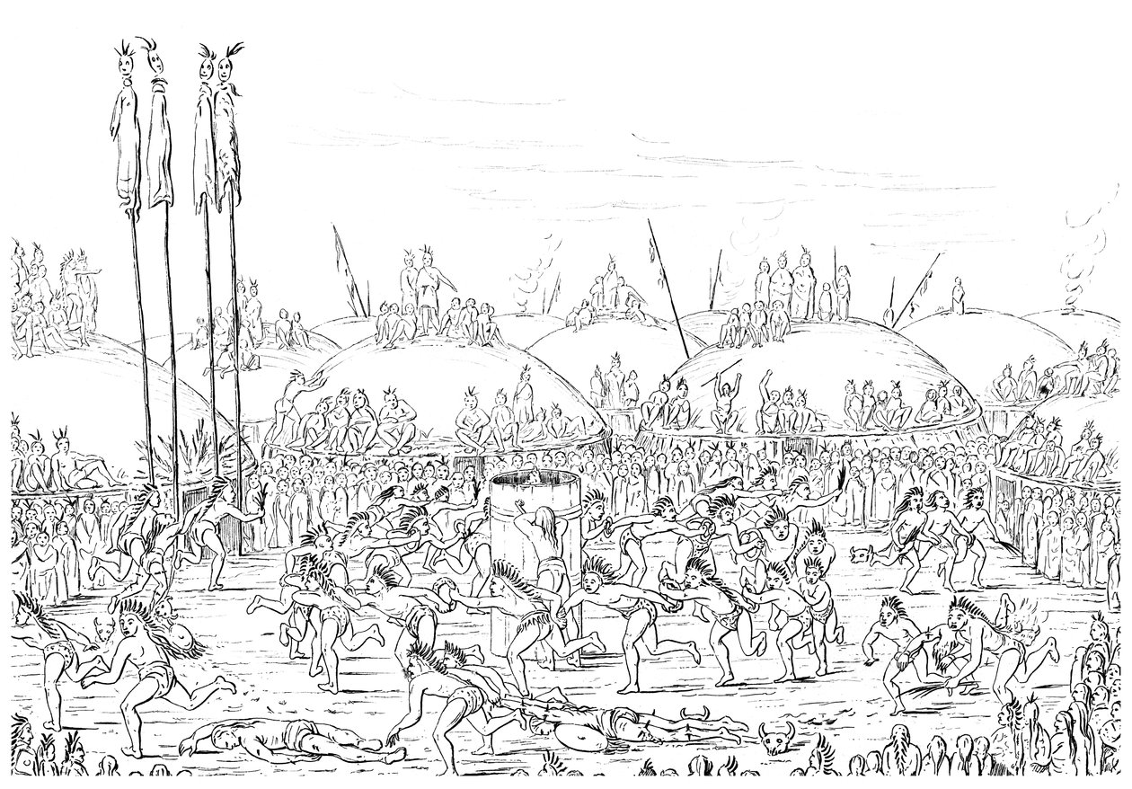 Ceremonia Religijna, Mandan Village. autorstwa Myers and Co