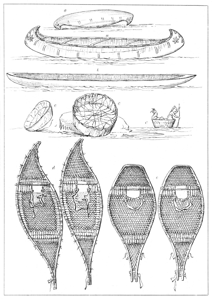 Kajaki Sioux i rakiety śnieżne Chippewa, 1841. autorstwa Myers and Co