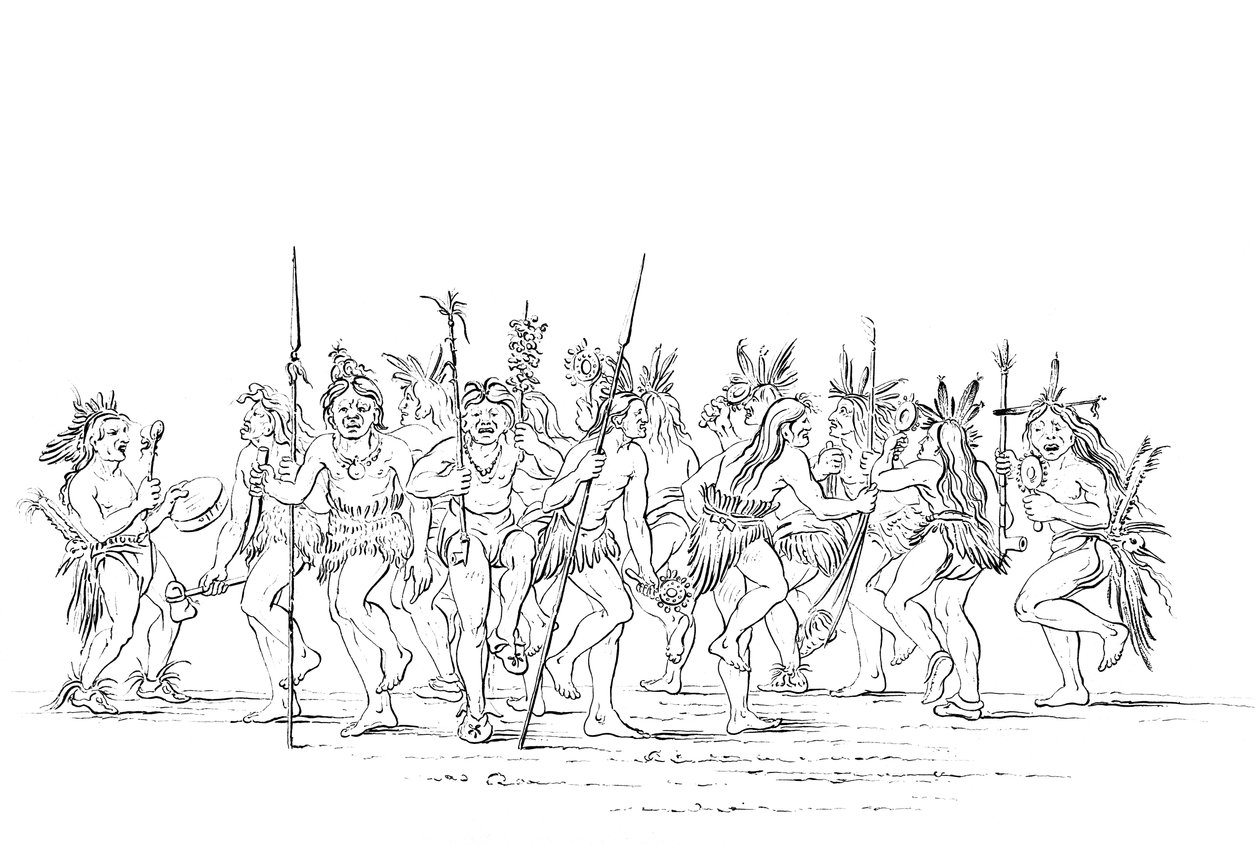 Plemię Siuksów wykonujące taniec żebraka, 1841. autorstwa Myers and Co