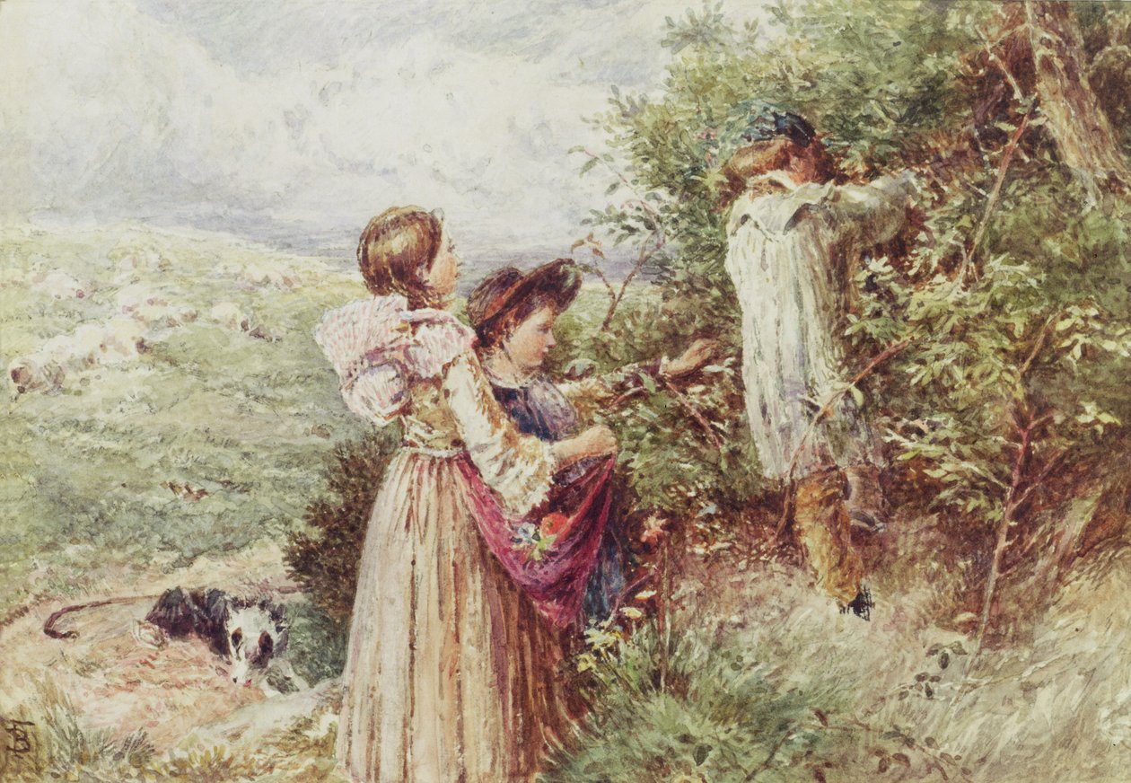 Dzieci zbierające jeżyny, XIX w. autorstwa Myles Birket Foster