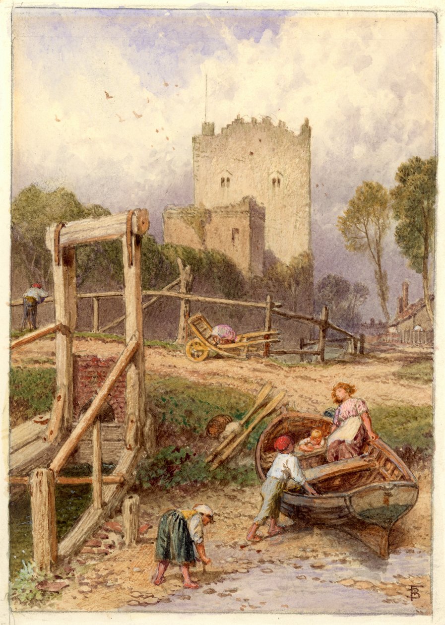 Pejzaż z łodzią i figurami (akwarela na papierze) autorstwa Myles Birket Foster