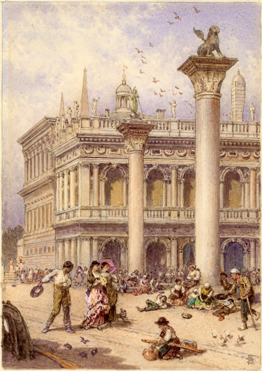 Biblioteka Placu Świętego Marka, Wenecja, 1868 (wc na płycie laminowanej) autorstwa Myles Birket Foster