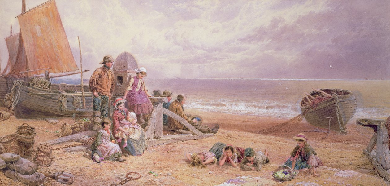Rottingdean, Scena na plaży autorstwa Myles Birket Foster