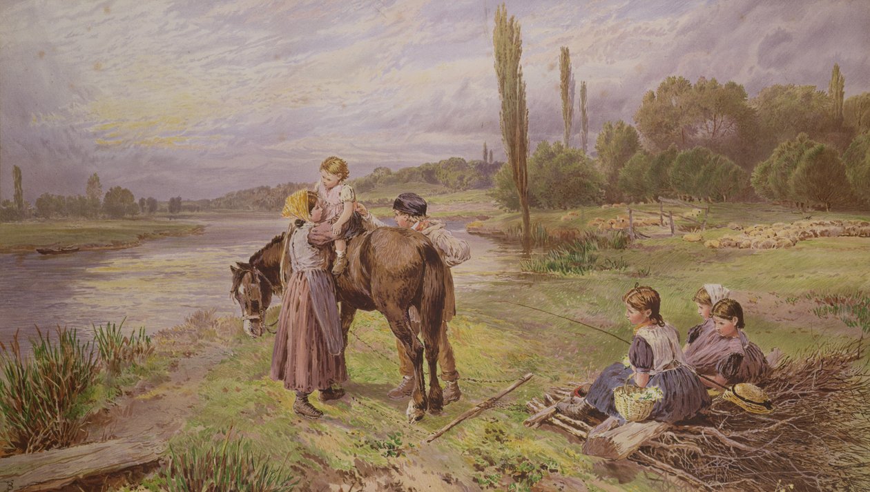 Jazda na kucyku, XIX w. autorstwa Myles Birket Foster