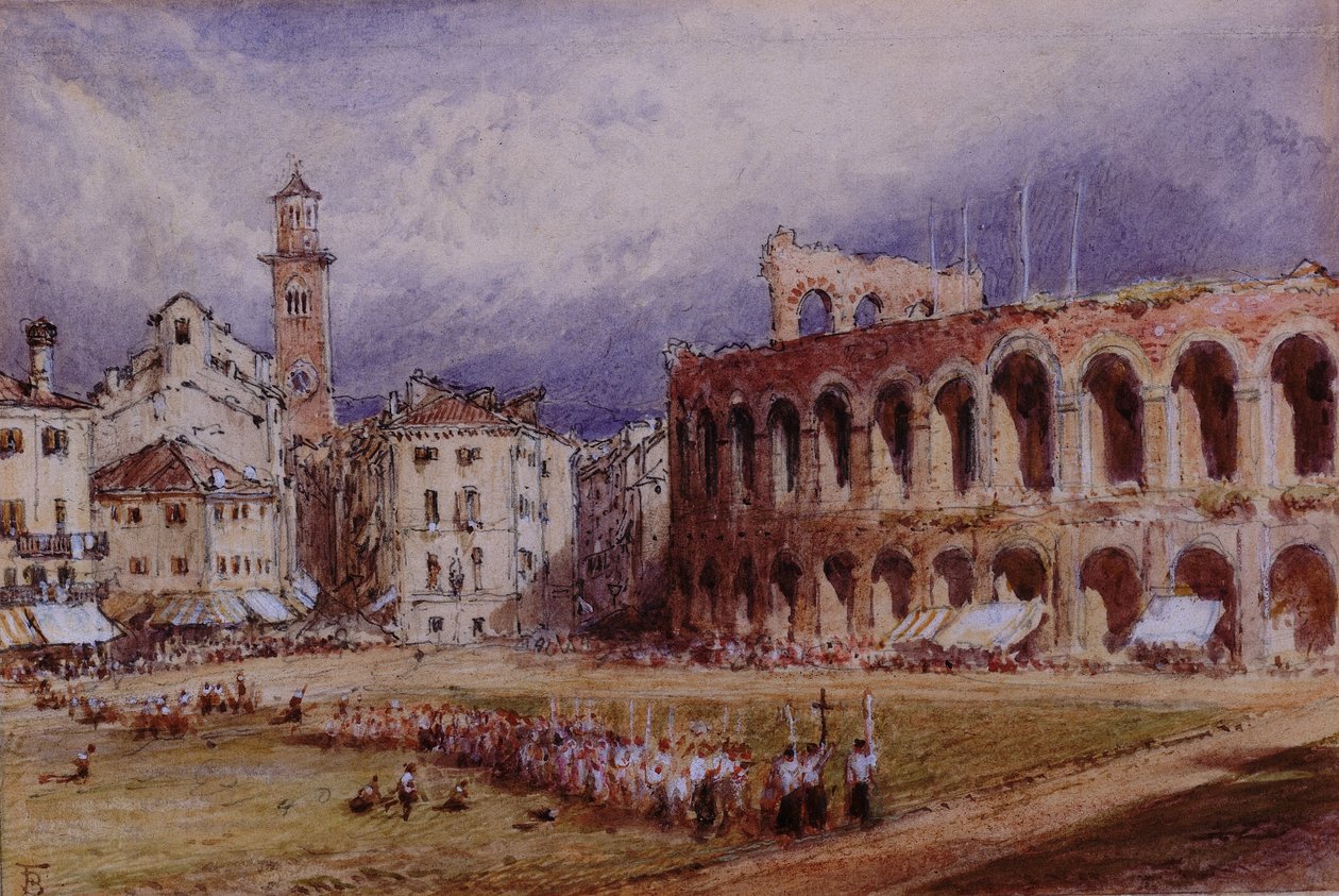 Verona (ołówek i akwarela na karcie) autorstwa Myles Birket Foster