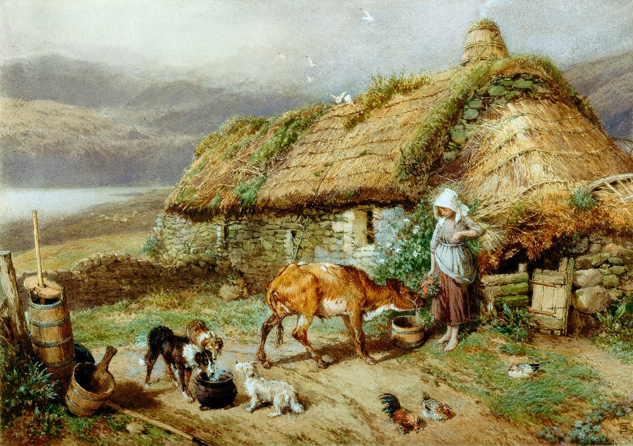 Highland Bothy (bc i wc na papierze) autorstwa Myles Birket Foster