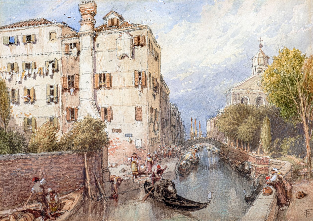 Boczny kanał w Wenecji (akwarela) autorstwa Myles Birket Foster