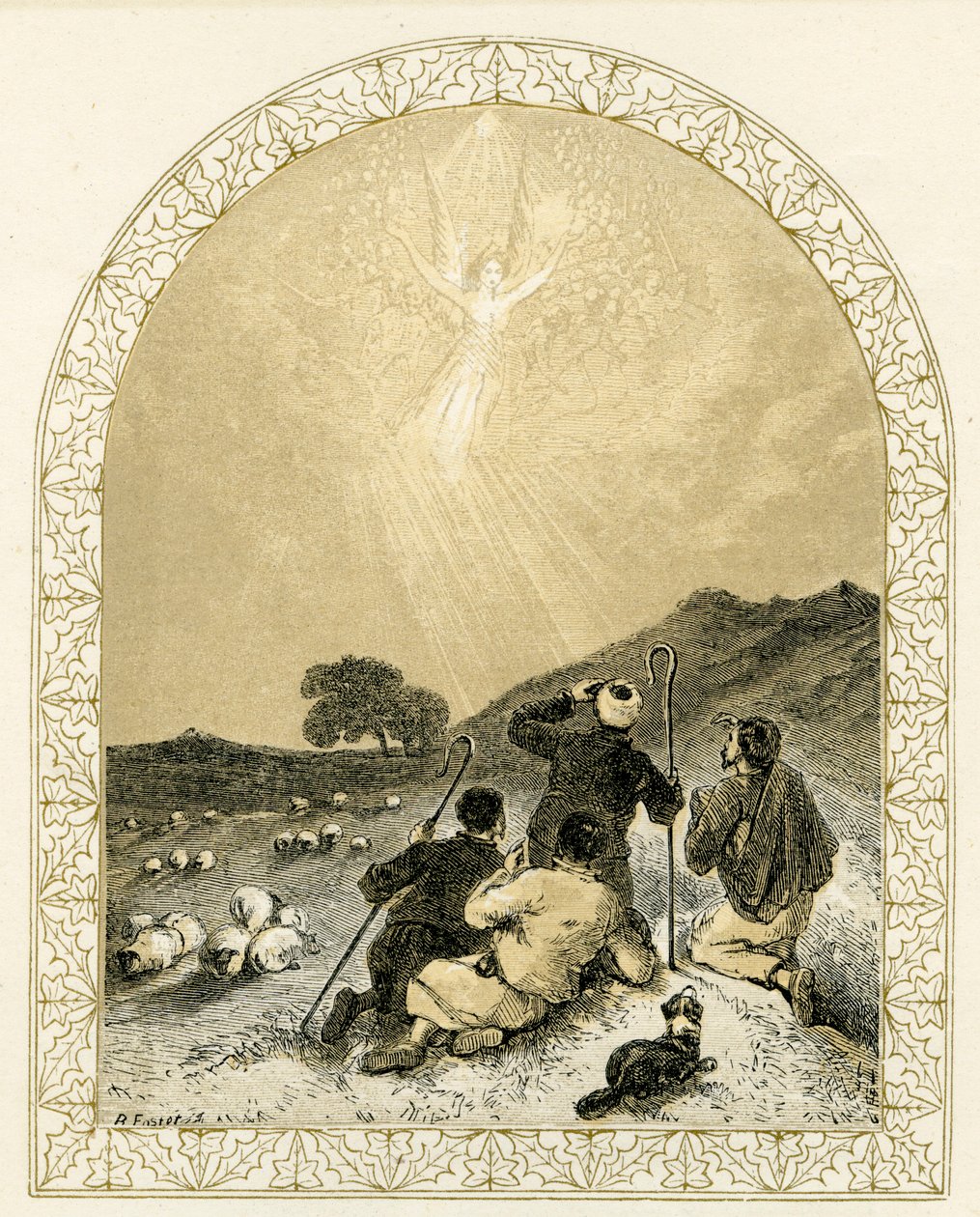 Anioł ukazuje się pasterzom - Biblia autorstwa Myles Birket Foster
