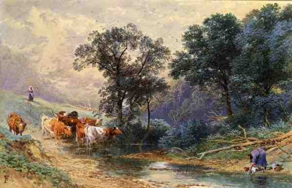 U potoku (akwarela na papierze) autorstwa Myles Birket Foster