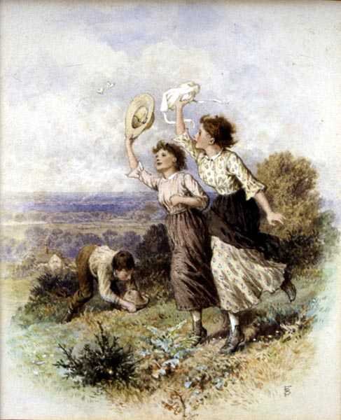 Łapanie Motyli (akwarela na papierze) autorstwa Myles Birket Foster